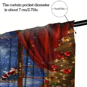 Detailed view of the 2.75 inch rod pocket design on festive Christmas themed curtains