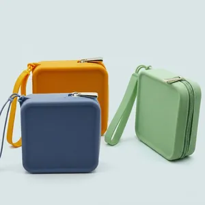 Square Coin Purse Silicone Earphone Storage Bag With Wrist Strap Waterproof Portable Travel Makeup Pouch