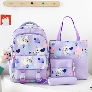Cute Cartoon Bear Nylon Backpack Tote Crossbody Bag Pencil Case Gradient Color Kawaii School Bags For Girls Students