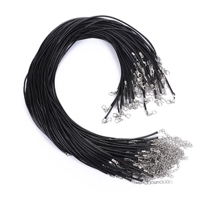 Multiple black wax cord necklaces with silver lobster clasps and extension chains