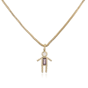 Golden boy pendant necklace with zircon stones on a fine box chain for women