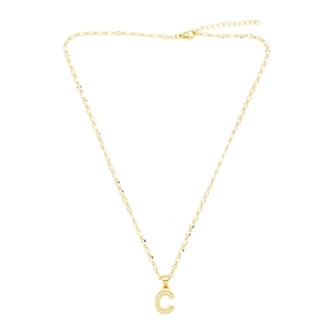 Close-up of gold letter C pendant with micro-set cubic zirconia on a delicate chain