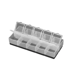 10-compartment transparent plastic organizer box with individual lids for small items