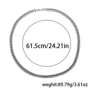 Polished silver titanium steel Cuban chain necklace, length 61.5cm and weight 89.79g
