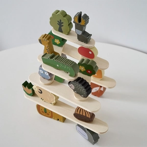 Colorful wooden animal balance stacking blocks toy set for educational toddlers play