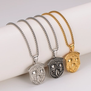 Colliers homme en acier inoxydable avec pendentif bouclier crâne en argent et doré