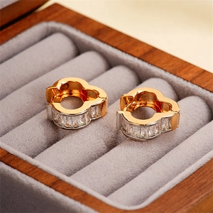 Golden cloud-shaped U-hoop earrings with sparkling white cubic zirconia inlays