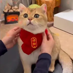 Écharpe rouge festive pour animaux avec broderie dorée pour chats et chiens Nouvel An