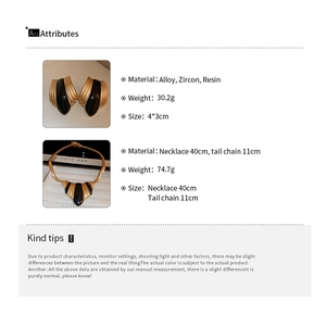 Detailed specs of retro chunky necklace and earrings set with alloy and zircon
