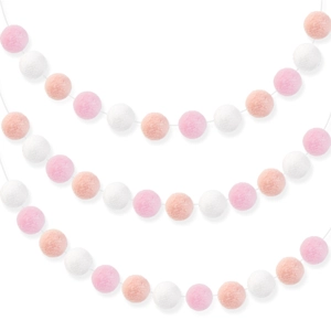 Pink and white pom pom garland string for birthday party and nursery wall decoration