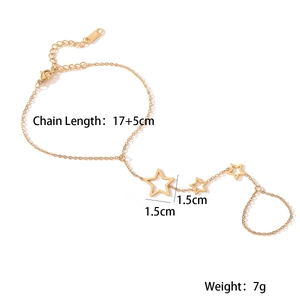 Detail view of 18K gold plated star hand chain with dimensions 17 plus 5cm and 7g weight