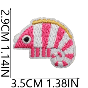Pink and white striped chameleon embroidery patch with dimensions 3.5cm x 2.9cm