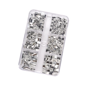 Flatback nail art rhinestones in 6-grid transparent box with rectangular glitter shapes