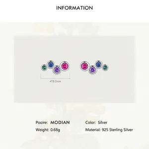 S925 Sterling Silver rainbow stud earrings with colorful zircon stones for women