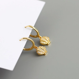 Gold-tone S925 sterling silver shell drop earrings with sparkling white zircon stones
