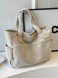 Sac Cabas En Velours Côtelé Pour Femmes Grande Capacité Multi Poches Style Japonais Sac À Épaule Décontracté