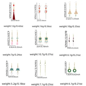 Detailed size and weight chart for butterfly pearl tassel earrings in various styles