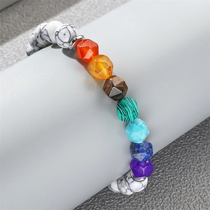 8mm faceted natural stone chakra bracelet with white turquoise and colorful energy beads