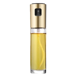 Kitchen glass oil sprayer for cooking with golden pump and clear bottle for BBQ oil misting