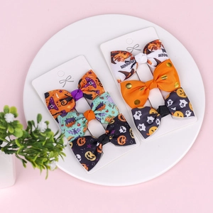 6-piece Halloween bow hair clips set with pumpkin and ghost prints for girls