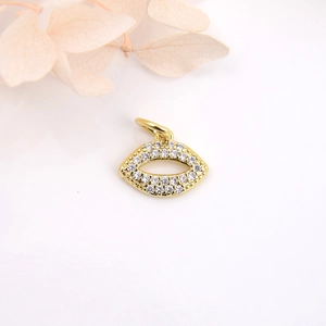 Golden lip pendant with micro-paved cubic zirconia for DIY jewelry making
