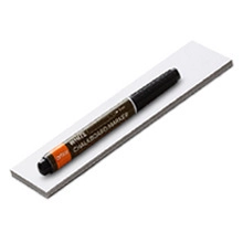 Close-up of white chalkboard marker with black barrel on a rectangular eraser base