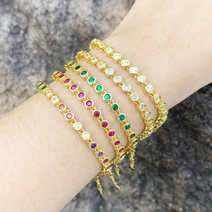 Tennis Bracelet Copper Gold Plated Round Zircon Colorful Adjustable Heart Pendant Fashion Jewelry For Women