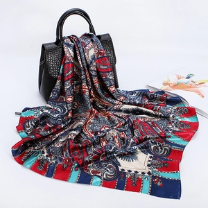 Boho paisley print silk square scarf, 90x90cm versatile vintage head wrap and stylish shawl.