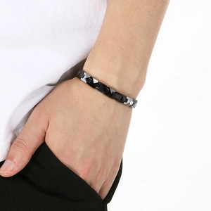 Men's magnetic tungsten steel bracelet with two-tone black and silver geometric links