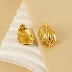 Irregular organic 18K gold plated stainless steel studs with vertical texture design