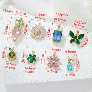Detailed size and weight specifications for 14k gold plated butterfly and crystal charms