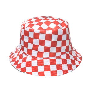 Vintage red and white checkered bucket hat for women with sun protection design