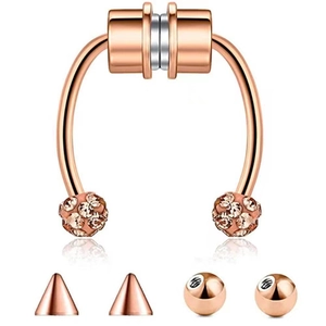 Rose gold magnetic horseshoe faux septum ring with interchangeable stud and cone ends