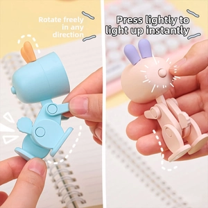 Macro view showing flexible rotation and one-touch lighting of rabbit desk lamps