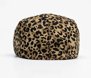 Detailed back view of the cotton leopard print beret showing high-quality stitching