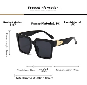 Detailed sizing chart for square oversized sunglasses with model 5367 dimensions