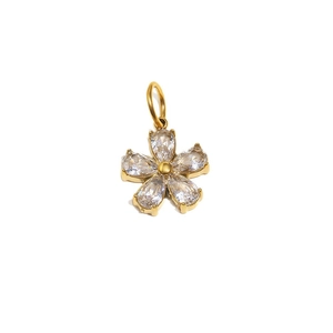 Pendentif fleur en acier inoxydable plaqué or 18K serti de cristaux de zircone brillants