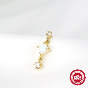 Elegant S925 sterling silver star earrings featuring iridescent white opal and zircon stones