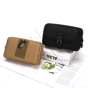 Tactical vertical phone pouches in black and khaki nylon with secure buckles and clips