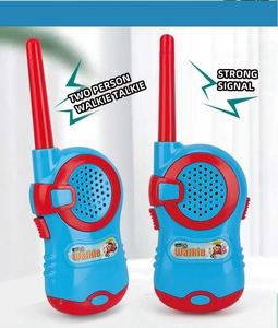 Detail of two-person blue and red walkie talkies for kids with strong signal performance
