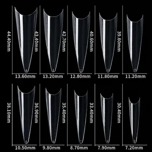 Tabella taglie per 10 misure di unghie finte stiletto trasparenti con misure precise