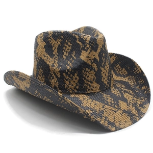 Cowboy hat with snake skin pattern made of woven paper straw for sun protection