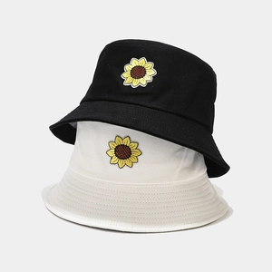 Cappello Alla Pescatora Ricamo Girasole Cotone Tela Protezione Solare Pieghevole Stile Giapponese Estate Donne