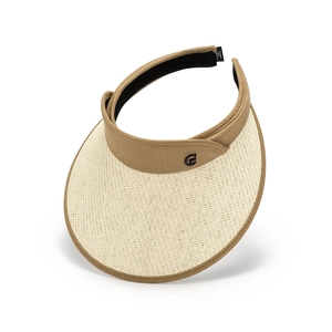 Women's UV protection straw visor with khaki fabric band and metal G logo