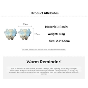 Detailed specs of floral resin earrings with blue gradient petals and silver pins
