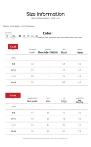 Guide des tailles pour ensemble de yoga côtelé en nylon-élasthanne avec conseils de lavage