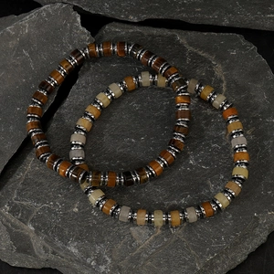 Natural gemstone bead bracelet set with tiger eye, hematite spacers and stone cylinders