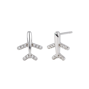 Minimalist s925 sterling silver airplane stud earrings with zircon stones