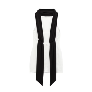 Modern black and white patchwork sleeveless mini dress with halter neck detail