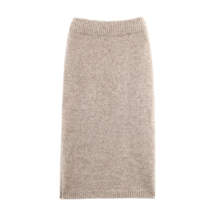 Gonna in maglia avena da donna con vita elastica a coste per outfit invernale